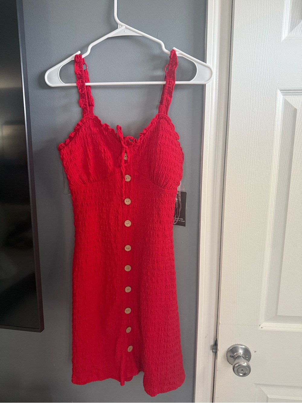 No Boundaries Red Smocked Button-Front Mini Dress